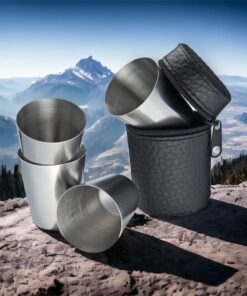 Pohárszett inox bőr tokban kicsi 4db