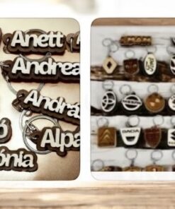 Fából készült keresztneves és autós kulcstartók kézműves